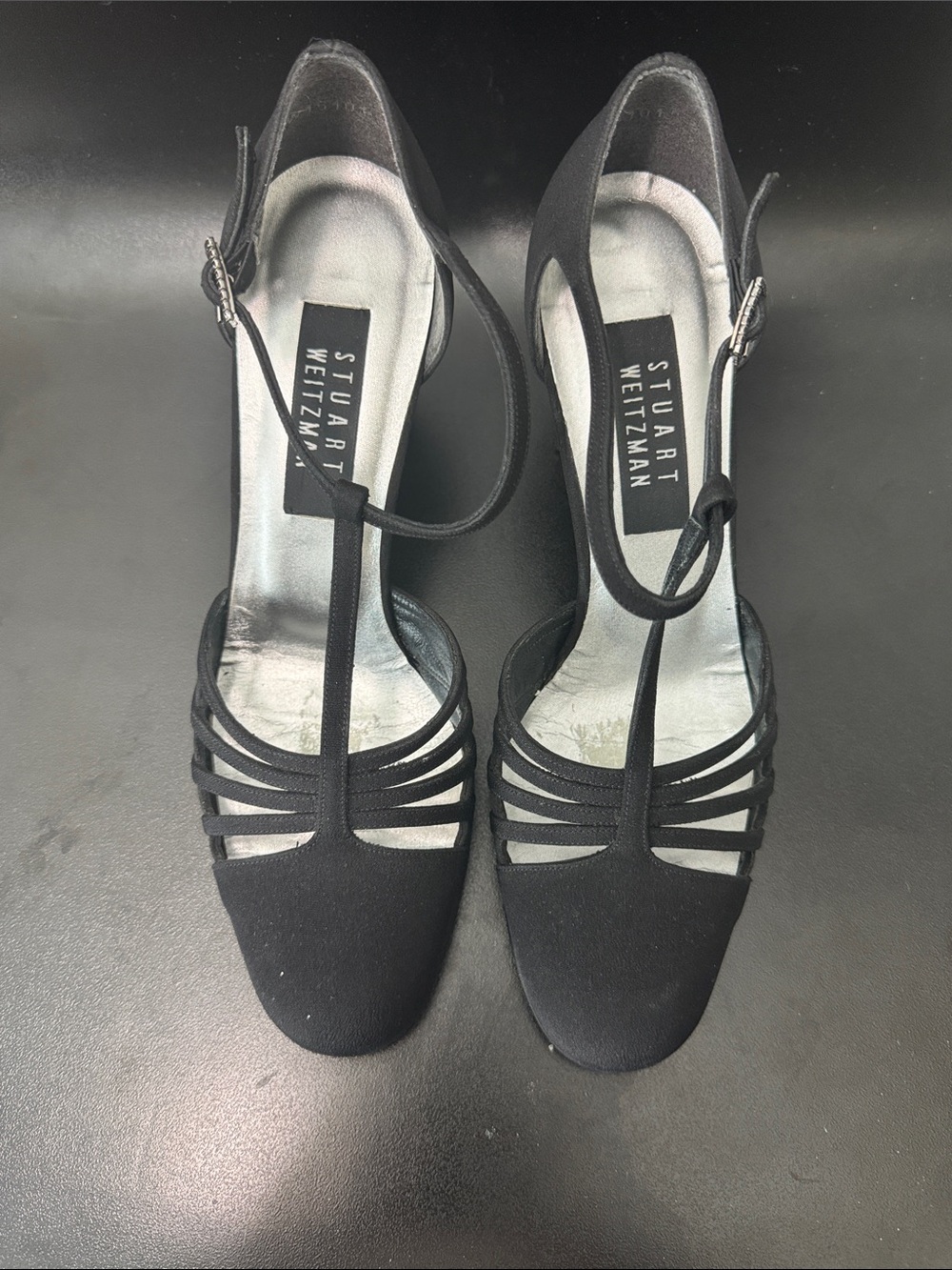 Stuart Weitzman Black T‑Bar Strappy Heels Sz 8